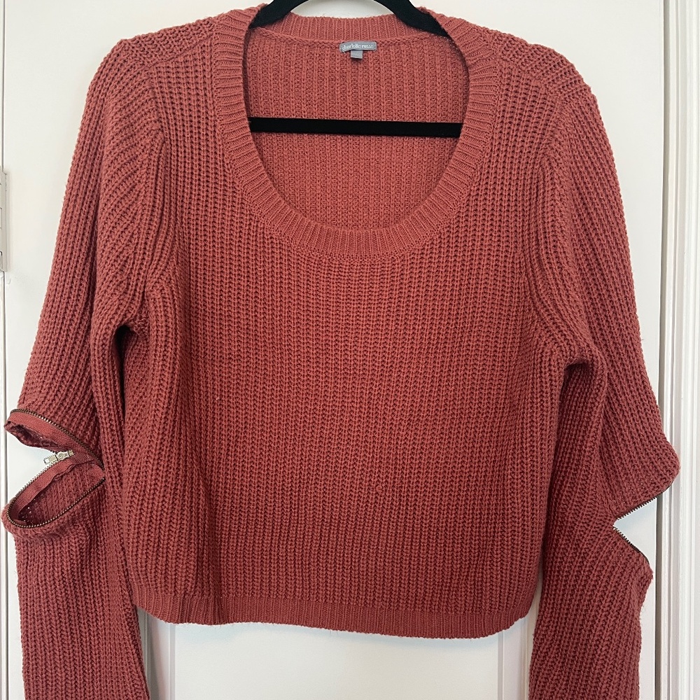 Charlotte Russe | Coral Cropped Zipper Elbow Sweater